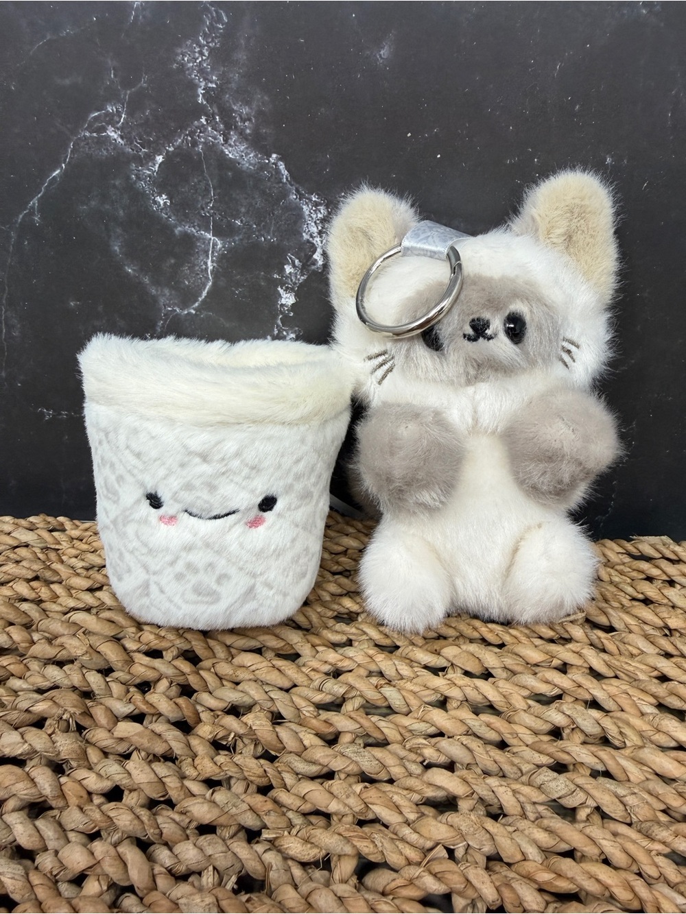 Chagee Opened Blind box. Plush Siamese Cat-in-Cup Keychain - Cream & Light Gray - Picture 2 of 9